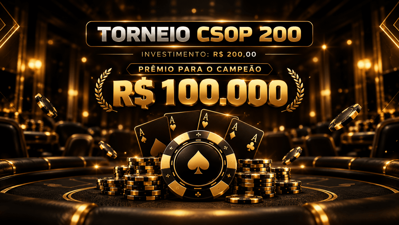 Torneio CSOP 200, investimento R$ 200,00, prêmio para o campeão R$ 100.000