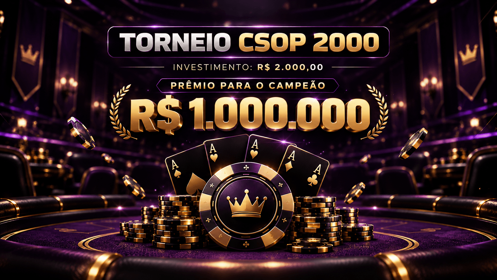 Torneio CSOP 2000, investimento R$ 2.000,00, prêmio para o campeão R$ 1.000.000
